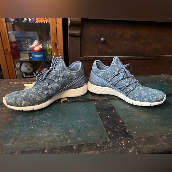 Louis Vuitton fast-lane blue denim monogram sneakers size LV7.5/9us (more 8.5) - Picture 3 of 12